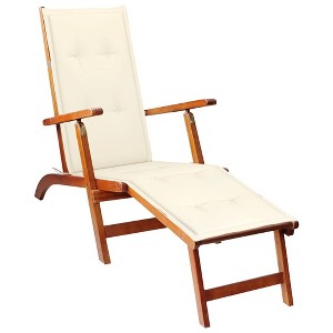 vidaXL Solid Acacia Wood Patio Deck Chair with Footrest and Cream Cushion - Weatherproof, - 1 of 4
