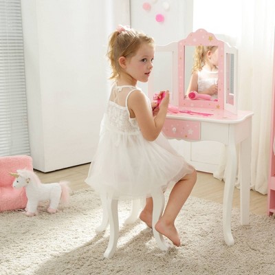 Gisele Blush Pink Star Print Kids Vanity Set with Bench