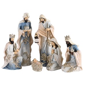 Dicksons 6-Piece Nativity Holy Family - Shimmer Finish - 10 x 4.5 Inch Brown/Blue/Ivory Resin Collectible Tabletop Figurine - 1 of 1