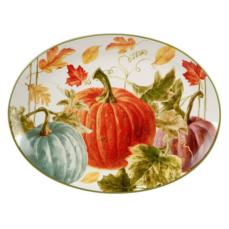 16&#34; x 12&#34; Earthenware Autumn Harvest Oval Serving Platter - Certified International, 1 of 4