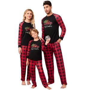 Clearlove Christmas Pajamas Contrast Color One Piece Pajamas Long Sleeve Shirts Casual Matching Sets for Kids - 1 of 4