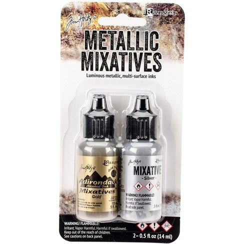 Tim Holtz Alcohol Ink Metallic Mixatives .5oz 2/pkg-gold & Silver : Target