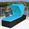 Tangkula Rattan Patio Chaise Lounge Chair W/ Adjustable Canopy Turquoise Cushion - image 2 of 4