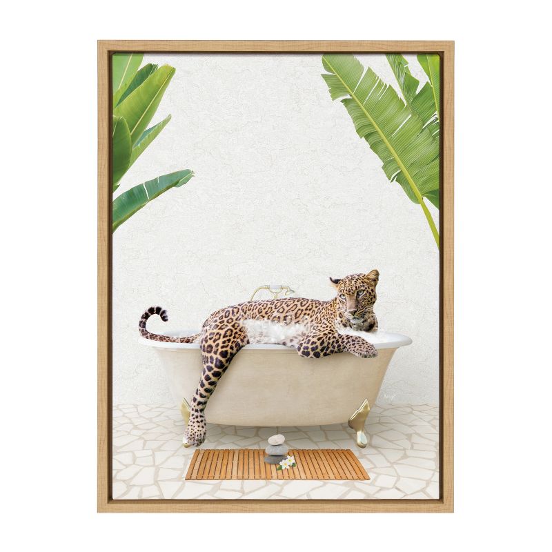 Kate &#38; Laurel All Things Decor 18&#34;x24&#34; Sylvie Leopard in Bali Bath Framed Wall Art by Amy Peterson Art Studio Natural, 2 of 7