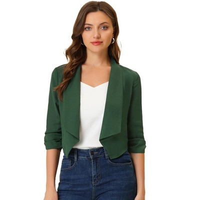 Allegra K Women's 3/4 Ruched Sleeve Shawl Lapel Lightweight Open Front Cardigans