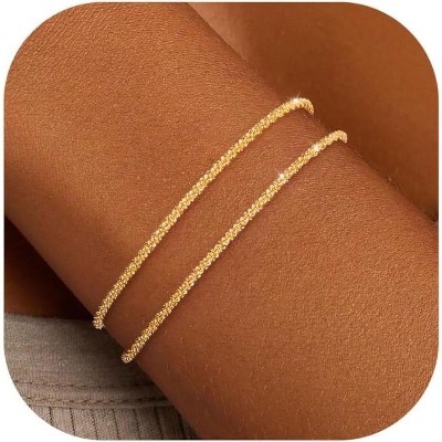 Gold Bracelets for Women Trendy 14K Gold Plated Bracelet for Women Non Tarnish Dainty Stackable Layered
