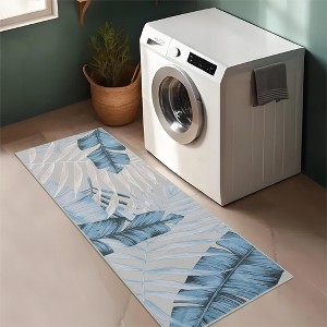 Modern Tropical Leaf Area Rug Soft Washable Rug Low Pile Non Slip Floor Carpet - 1 of 4
