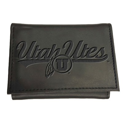 Evergreen NCAA University of Utah Black Leather Trifold Wallet Officially Licensed with Gift Box