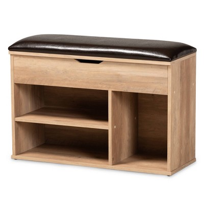 Ramsay Wood Shoe Storage Ottoman Dark Brown/Oak Brown - Baxton Studio