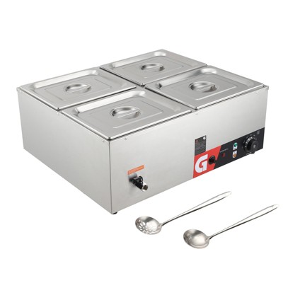 Commercial Food Warmer,1200W Electric Steam Table, Professional Countertop Stainless Steel Buffet Bain Marie,86-185°F Temp Control