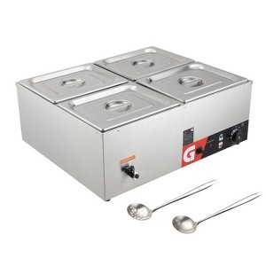 Commercial Food Warmer,1200W Electric Steam Table, Professional Countertop Stainless Steel Buffet Bain Marie,86-185°F Temp Control - 1 of 4