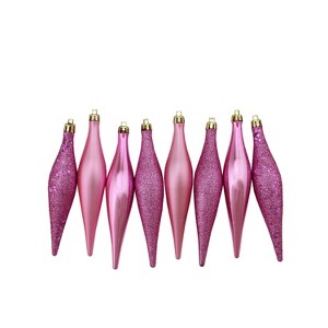 Northlight 8ct Bubblegum Pink 4-Finish Shatterproof Finial Drop Christmas Ornaments 5.5" - 1 of 1