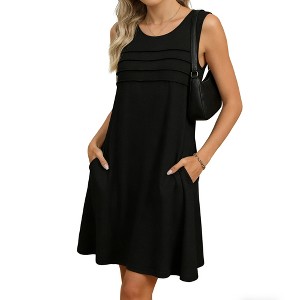 a line swing dress with pockets Women Lightweight Knit A-Line Swing Dress Round Neck with Pleated Detail,  Casual Short Sleeve Mini with Pockets : Target