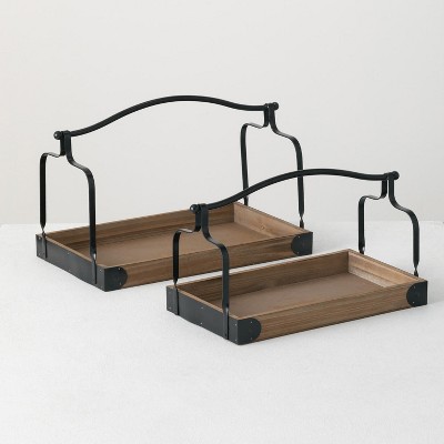 Sullivans Set Of 2 Wooden Trays 10"H & 8.25"H Brown