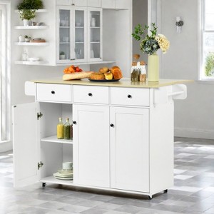 ELJGET 55'' Mobile Kitchen Island Cart with Drop Leaf & Storage Cabinets, Large Rolling Trolley Cart with Handle for Towel Rack for Kitchen, White - 1 of 4