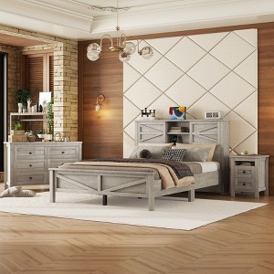 NicBex Full/Queen Farmhouse Bed Frame with Move Storage Headboard,Platform Bed with Charging Station,No Box Spring Needed,White/Gray - 1 of 4
