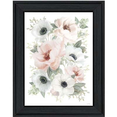 HomeRoots Peony Floral Block Black Framed Print Wall Art