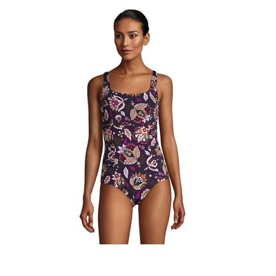 Lands' End Women's Mastectomy Chlorine Resistant Square Neck Rouched One Piece Swimsuit