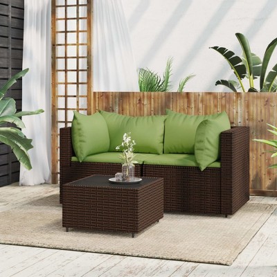 VidaXL 2 Piece Patio Lounge Set with Cushions Poly Rattan Gray