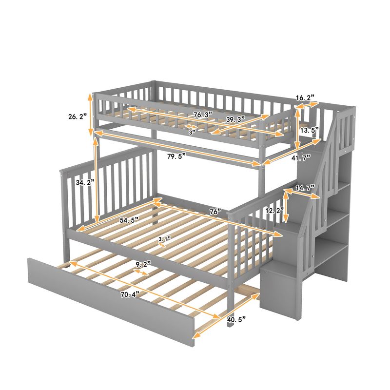 Twin over Full Bunk Bed with Trundle Bed and Staircase-ModernLuxe, 3 of 12