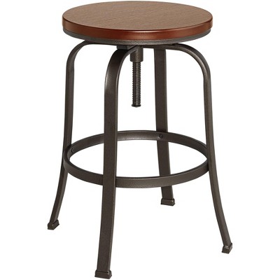 Radin Hammered Bronze 24" Swivel Bar Stool with Adjustable Dark Wood Seat