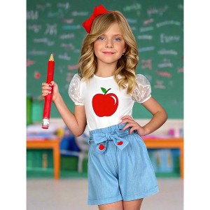 Best Apple Puff Sleeve Top & Embroidered Short Set Mia Belle Girls - 1 of 4