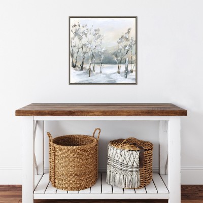 Snowy Winter Trees Framed Canvas Wall Art in Graywash Frame