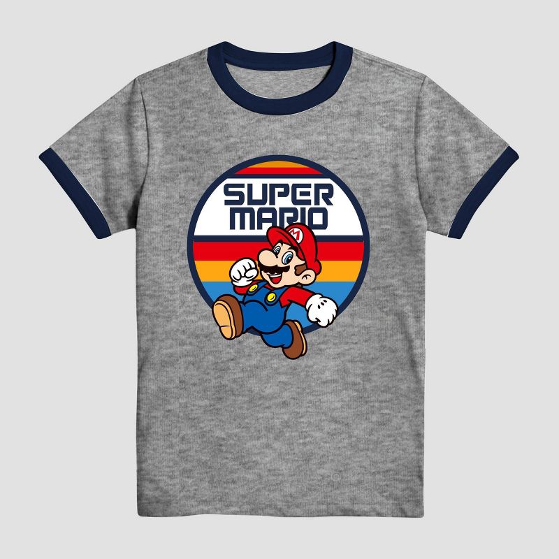 Boys' Super Mario Ringer Short Sleeve Graphic T-Shirt - Heather Gray, 1 of 7