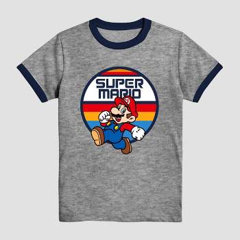 Boys' Super Mario Ringer Short Sleeve Graphic T-Shirt - Heather Gray