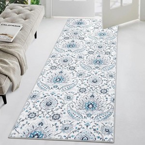 Washable Vintage Paisley Print Rug, Soft Low-Pile Non-Slip Indoor Area Rug, Non-Shedding Retro Distressed Accent Carpet for Living Room, Bedroom - 1 of 4