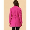 INSPIRE CHIC Women's Notch Lapel Double Breasted Belted Mid Long Outwear Winter Coat - 4 of 4
