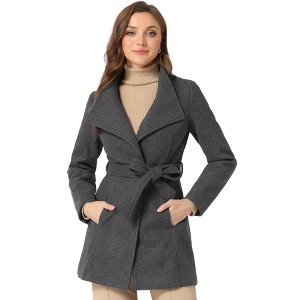INSPIRE CHIC Women's Classic Stand Collar Long Sleeve Winter Belted Long Coat - 1 of 4