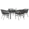 vidaXL 5 Piece Black Poly Rattan Patio Dining Set with Cushions - Outdoor Garden Table and Chairs - 2 of 4