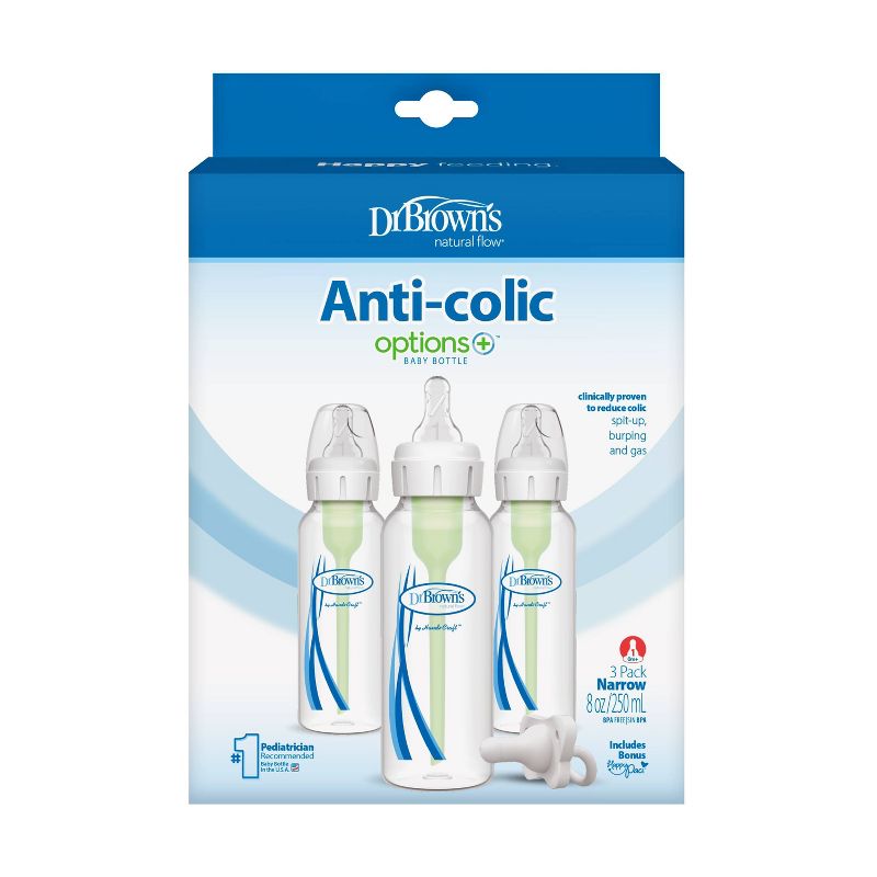 Dr. Brown&#39;s 8oz Anti-Colic Options+ Narrow Baby Bottle with Level 1 Slow Flow Nipple &#38; HappyPaci Pacifier - 0m+, 3 of 24