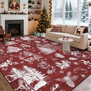 Christmas Tree Area Rugs, Non-Slip Machine Washable Holiday Carpet for Kitchen Hallway - 1 of 4