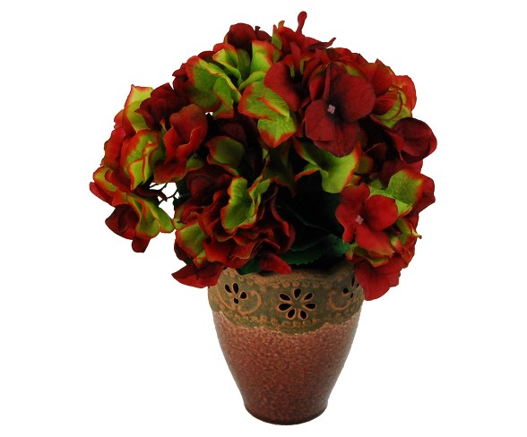 Artificial Hydrangea Arrangement Green/Red 14" - LCG Florals