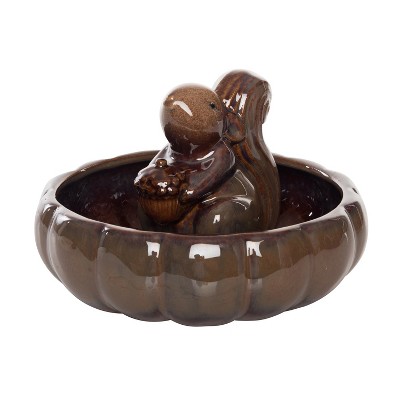Transpac Ceramic 7.51 in. Brown Harvest Squirrel in Pumpkin Bowl
