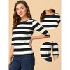 INSPIRE CHIC Women's Elbow Sleeves Boat Slim Fit Casual Stripe Animal Print Multi Floral Pattern T-Shirt - 2 of 4