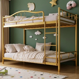 Metal Bunk Bed Twin Over Twin, Heavy Duty Bunkbeds Frame with Safety Guard Rails for Kids Boys GirlsSteel Bed for School, Bedroom Space-Saving - 1 of 1