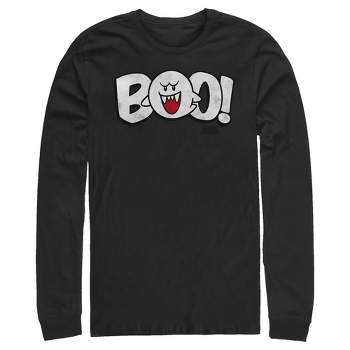 Men's Nintendo Mario Boo! Bubble Text Long Sleeve Shirt