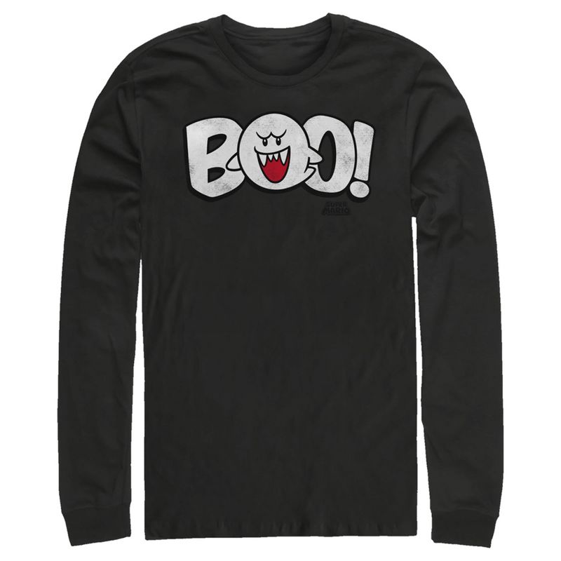 Men's Nintendo Mario Boo! Bubble Text Long Sleeve Shirt, 1 of 5