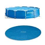 Intex 12 Foot x 30 In. Easy Set and Metal Frame Pool w/ Solar Cover Tarp, Blue