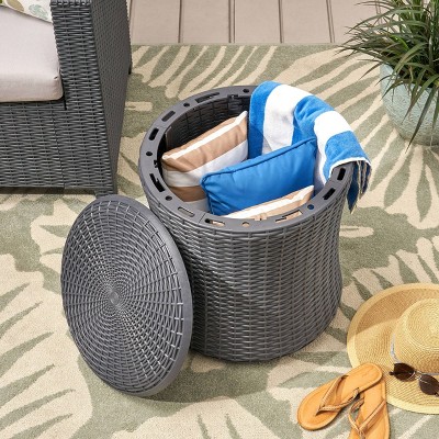 Elegant Dark Gray Polypropylene Faux Wicker Outdoor Side Table