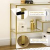 Gold Metal Console Table with Tempered Glass Top and 3 Storage Shelves, Modern Narrow Entryway Sofa Table - 4 of 4