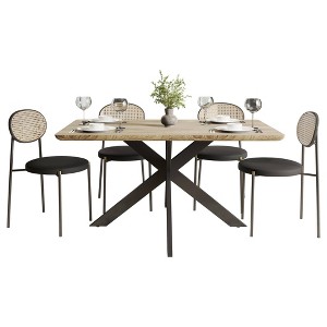 LeisureMod Ravenna 5-Piece Dining Set - 63" Rectangular MDF Top Dining Table in Maple & 4 Velvet Dining Chairs in Black Steel Legs - 1 of 4