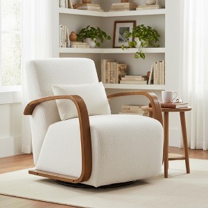 Homy Casa Swivel Accent Chair with Curved Wood Arms, Faux Leath Brown - 1 of 4