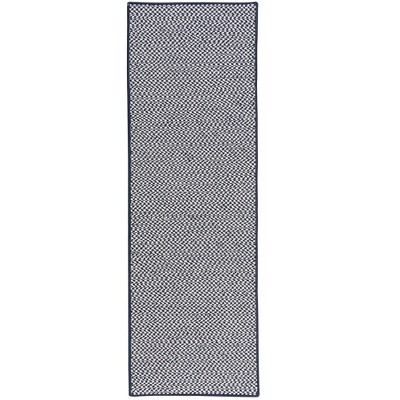 Colonial Mills Outdoor Houndstooth Tweed Braided Runner, Navy 2'x6', Rectangle Shape