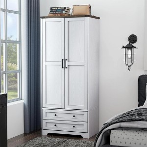Brafab 71" Modern Functional Armoire Wardrobe Closet with Adjustable Shelf and Hanging Rail, 2 Wide Drawers,white - 1 of 4