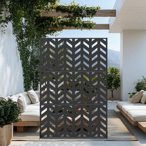 Pexfix 72 x 47 Inch Metal Privacy Screen Freestanding Outdoor Divider Panel For Patio Deck Balcony Heavy Duty Base Weatherproof Black Fishbone Diagram - 1 of 4