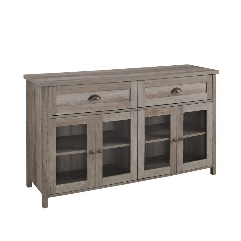 Millia Transitional Farmhouse 4 Door Sideboard with Glass Panels - Saracina Home, 1 of 9
